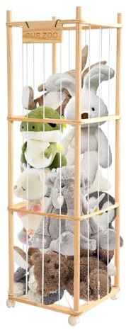 Plüschtier Lagerung,Holz Kuscheltier Aufbewahrung Stofftier Mit 360°Bremse-Ausgestattete Räder,138 *41*41cm,Platz Sparen Dreistufige Vertikale Zoo Halter stehend für Spielzimmer, Kinderzimmer