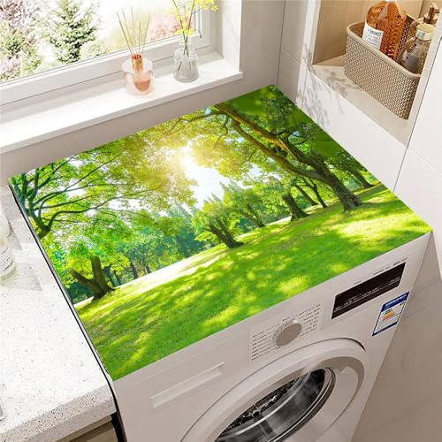 Highdi Tapis pour Dessus de Machine à Laver, Tapis de Protection Antidérapant pour Dessus de Machine à Laver Diatomée Découpable pour Chargement Frontal Sèche-Linge (50 * 50cm,Arbre vert 1)