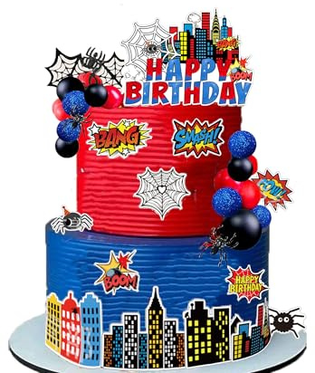 SunAurora 36 Stück Superhero Kuchen Tortendeko, Superhelden Themen Kuchen Deko, Spider Cake Decor für Jungen und Mädchen Geburtstagsparty,Superhero Party, Halloween Party Dekoration