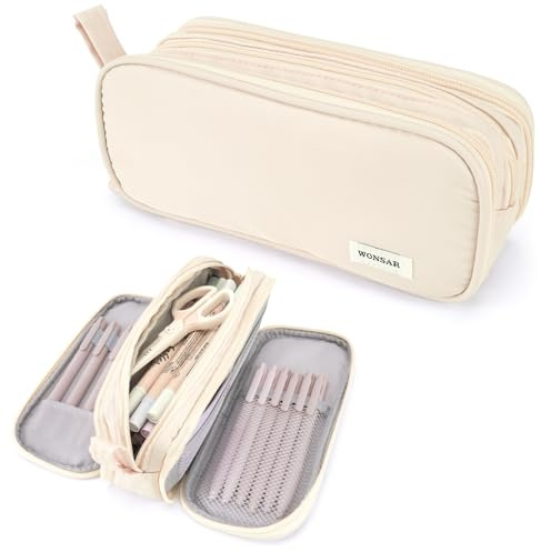 wonsar Federmäppchen Mäppchen Federtasche 3 Fächer Große Kapazität Pencil Case Federmappe Jungen Mädchen Teenager Erwachsene Schulmäppchen für Schule & Büro