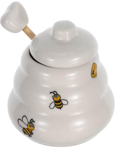 Garneck Keramik Honigtopf mit Bienenmotiv, Originelle Keksdose, Zuckerdose | Salzfass mit Deckel und Löffel, Elegante Küchendeko, für Familie und Feiern