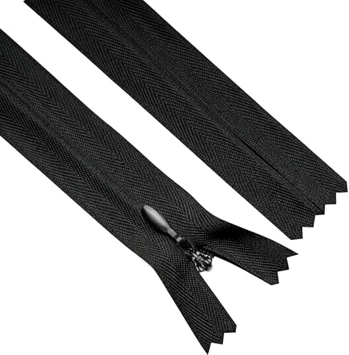 Sawoake unsichtbare Reißverschlüsse 30 CM #3, Schwarze Nylon-Spule Reißverschlüsse 2-Pack für Nähen, Röcke, Taschen, Kissen (Schwarz, 30 CM, 2 Stück)