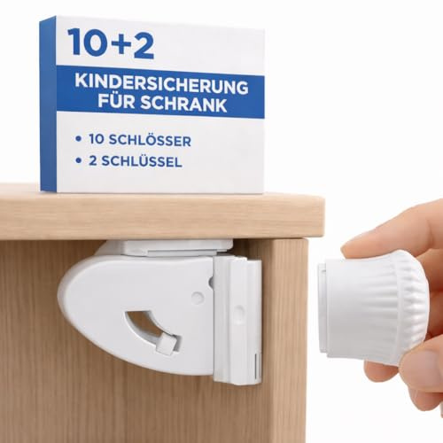 Magnetische Kindersicherung für Schrank & Schublade – 10 Schlösser + 2 Magnet-Schlüssel – Unsichtbare Schranksicherung ohne Bohren – Babysicherheit Möbel