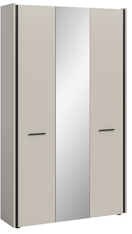 xonox.home – Garderobenschrank Emil 107x190x37cm in Kaschmir Melamin und schwarzen Akzenten – Garderobenschrank im modernen Flur – elegant & bequem