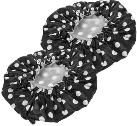 Garneck Bonnet de Femme Réutilisable 2 Pièces en Satin Noir Bande Élastique Respirante, Ajustable pour Cheveux, Sauna