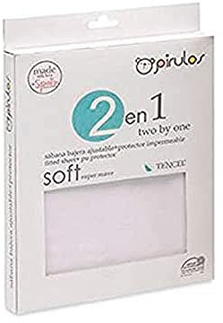 Pirulos Sábana Bajera Protectora Impermeable para Cuna de Bebé de 60x120 cm/Sábana Bajera Ajustable + Protector Impermeable, Color Blanco