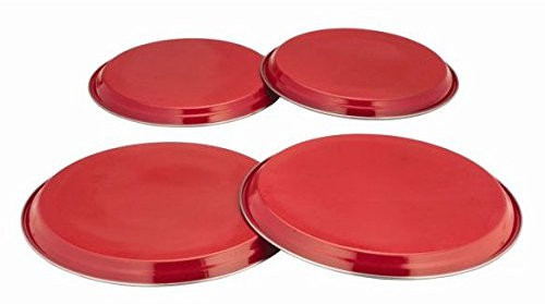 Kitchen Stainless Steel 4pc Hob Cover Set Electrical Cooker Burner Safety Ring (Red)
