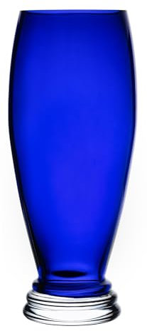 Barski – Fait à la main en verre – Vase rond sur pied – Cobalt – 35,6 cm H (35,6 cm de haut) – Une Qualité exceptionnelle – fabriqué en Europe