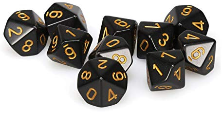 Chessex Opaque Polyhedral Ten d10 Set - Black/Gold