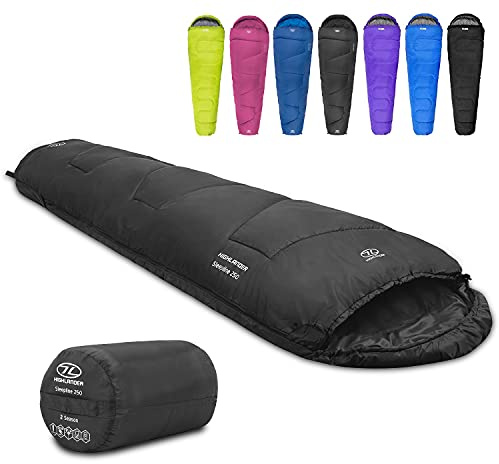 Highlander Sleepline 2 Season Lightweight Adults Mummy Sleeping Bag 250gsm - Suitable for British Spring & Summer – Great for Backpacking, Hiking, Festivals, Caravans, and Camping