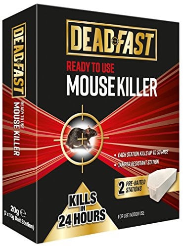 Deadfast 20300396 Ready to Use Pre-Baited with Poison Mouse Killer Bait Station, Twin Pack - White