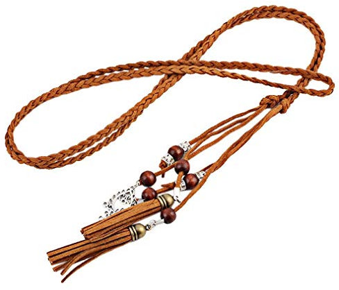 Bigood Femme Corde en Tresser Ceinture Franges au Lacet pour Robe Brun