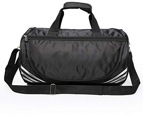 Sac de Sport Grand Format en Nylon Imperméable Noir Sac de Voyage pour Femme Homme (Rayures argentées)