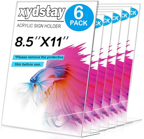 xydstay 6pack 8.5x11 Acrylic, L Shape Clear Plastic, Menu Holder, Unbreakable Table sign holder for Restaurant, Office, School, Store and Home Use
