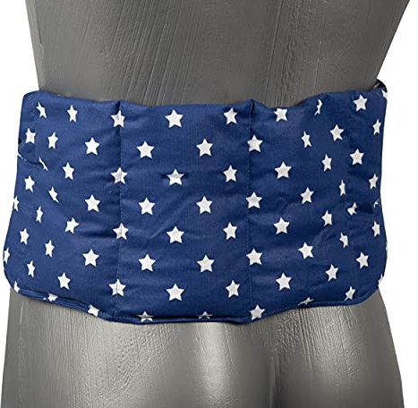 Coussin aux graines de lin à 7 compartiments avec sangles - 65x15 cm - Bouillotte sèche - utilisable à chaud au four et micro-ondes - Compresse froide - bleu étoilé