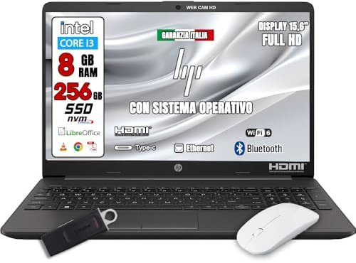 HP Notebook NUOVO • Processore intel i3 • Monitor 15.6 Full HD • SSD 256GB • Ram 8GB • Ingresso LAN, HDMI, USB • Sistema operativo WIN 11 PRO e Libre Office • PRONTO ALL'USO