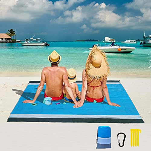 Picknickdecke Strandtuch Wasserdicht 210X200Cm Waschbar Sandfreie Stranddecke Strandmatte Leicht Faltbare Picnic Blanket für 4-6 Personen, Ultraleicht Outdoor Decke Strandlaken mit 4 Einsätzen