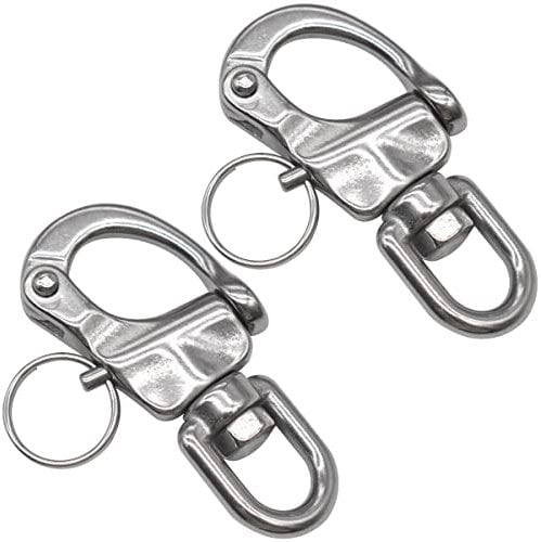 CHENKEE Grillo girevole a scatto, 2 pezzi Heavy Duty Snap Grillo girevole in acciaio inox gancio girevole a sgancio rapido gancio girevole a D link gancio clip per barca a vela sabbia e industria