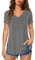 Florboom Women T Shirts Ladies V Neck Tops Summer Short Sleeve Casual Tees, Grey 12 14