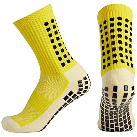 KAIK. Football Grip Socks, High Performance Breathable Non Slip Crew Sports Socks (Yellow)