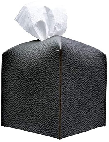 Leder Taschentuch Spenderbox Quadratisch Kosmetiktücherbox PU Leder Faltbar Papiertuch Behälter Moderner Taschentuch Box Schwarz Tissue Box Halter für Auto Büro Esszimmer Badezimmer,14cmx14cmx14cm