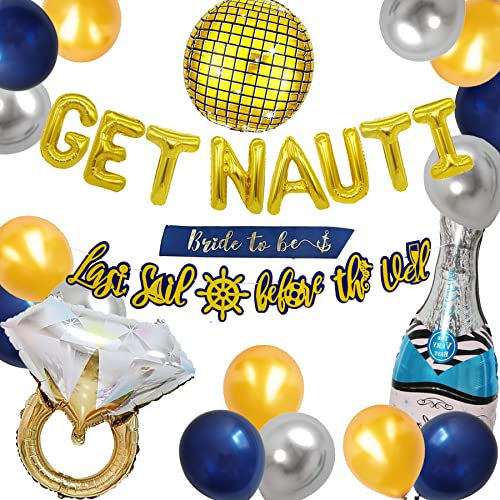Last Sail Before the Veil Nautical Bachelorette Party Decoration, Naughty Bridal Shower, Gold Get Nauti Balloon Banner, Navy Bridal Sash Tiara, Drink Up Beach Cruise Ship Diamond Wedding Party Favor