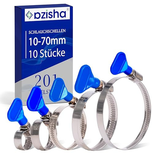 AZISHA Fascette Metalliche Stringitubo 10-70mm - 10 Pezzi Fascette Stringitubo Inox - Regolabile Fascette Auto – Stringitubo Per Tubi Piscina,Giardino,Gas,Lavatrice,Auto E Acqua