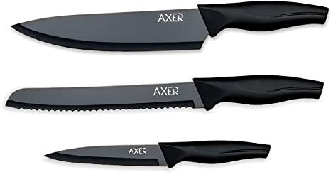 Axer Küchen Messerset Schwarz - Scharfe Küchenmesser - 3-teilig Messer Set Scharf Küche - Kitchen Knife Set - Küchenmesser Schwarz