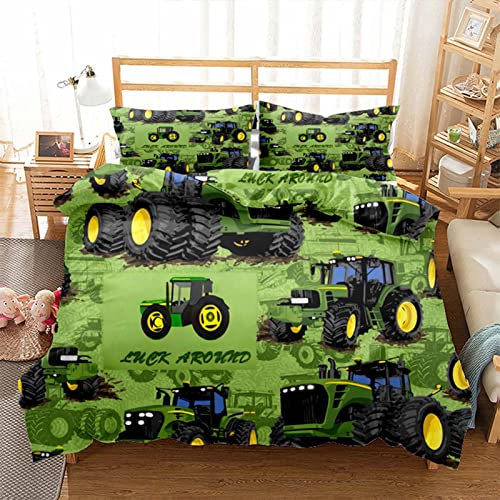 Baby Kinder Bettwäsche Traktor 100x135 cm + Kissenbezug 40×60 cm 3D Gedruckter Traktoren Junge Bettbezüge Babybettwäsche Wende Bettwäsche Deckung Set mit Reißverschluss Weich Mikrofaserbettwäsche