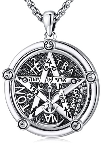 Eusense Pentagram Necklace Tetragrammaton Pendant 925 Silver Necklace Talisman Protection Amulet Wicca Witch Jewellery for Men Women