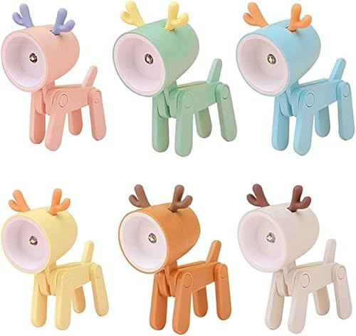 6 Stück Schreibtischlampen-Handyhalterung, Mini-LED-Nachtlicht, Hunde-Hirsch-Form, Nachtlicht, verstellbarer Handyständer, Haustierlaternen für Zimmer, Schreibtisch, Kinderzimmer (6 Stück)