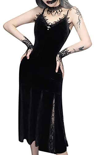 SEAUR Gothic Kleid Damen Minikleid Retro Vintage Steampunk Rock Bodycon Kleider Karneval Party Club Wear Cosplay Kostüm Fasching - L
