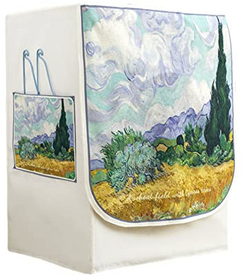 FANSU Pittura Copertura Lavatrice per Esterno per Lavatrici e Asciugatrice, Impermeabile Antipolvere Coprilavatrice da Esterno con Aperture Frontali Protezione Solare (S-4-5kg,Natura)