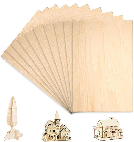 Balsaholz, 10 Stück Balsaholzbrett, 300 x 200 x 1,5 mm, leichte Sperrholzplatten, Platten, Sperrholz, verwendet für DIY Holzhaus Flugzeug Schiff Boot Modell, Kunst und Handwerk, Gravur
