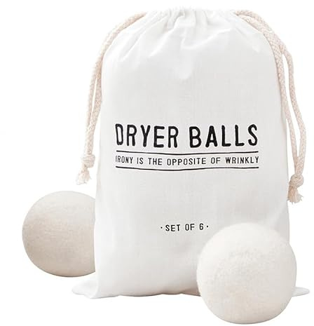 Santa Barbara Design Studio Wool Dryer Balls Natural Fabric Softener Woolly Ball Set in Muslin Storage Bag, 6-Pack, Opposite of Wrinkly