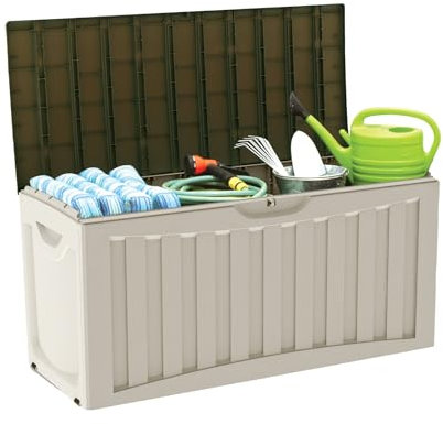 7house Gartentruhe aus Kunstharz | Outdoor-Truhe für Garten, Terrasse oder Balkon | wasserdichte Aufbewahrungsbox für Gegenstände und Spielzeug | 340 Liter | 118 x 53 x 57 cm