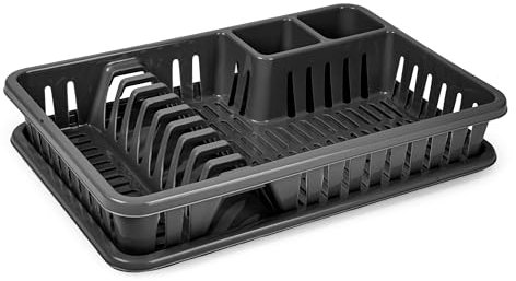 CABLEPELADO Escurreplato de plastico, Escurridor de Platos, Escurridor Fregadero 2 módulos, con Bandeja Anti-Goteo, Plástico, 44 cm de Ancho x 29 cm de Fondo x 7 cm de Altura, Antracita