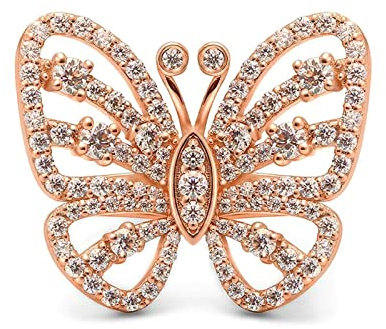 Lieson Hochzeit Ring Damen, Rotgold Ringe Frauen 585 14K Schmetterling Rund Moissanit 1.52ct Eheringe Rotgold Gr. 66 (21.0)