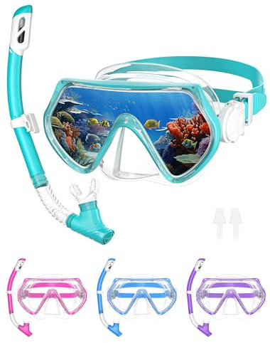 Schnorchelset Kinder Taucherbrille Dry Schnorchel Schnorcheln Set (Grün)…