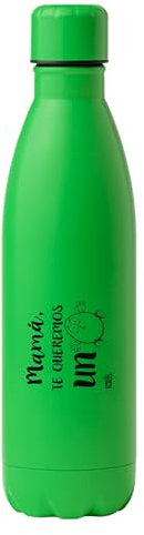 Regalo ideal para mamá. Bidón de acero. Frase personalizada mamá te queremos. Capacidad 790 ml. Cierre antigoteo. Color Verde