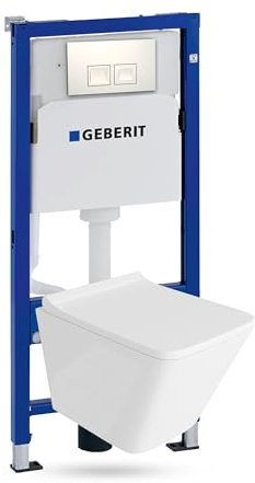 Lavita Duofix Basic Vorwandelement + Wand Tiefspül WC Lago Weiß Spülrandlos + WC Sitz + Bedienplatte Delta 25 Weißer Knopf Komplettset Unterputz Spülkasten Toilette Komplett Sett WC