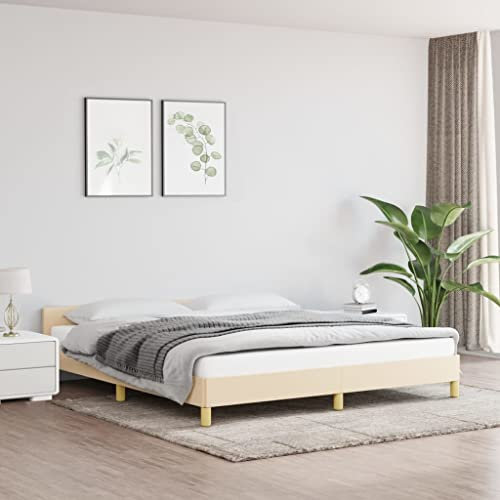 Rantry Bettgestell mit Kopfteil Bettrahmen Metallbett Bett Doppelbett Gästebett Einzelbett Jugendbett Bett Bettgestell für Schlafzimmer Gästezimmer Creme 180x200 cm Stoff