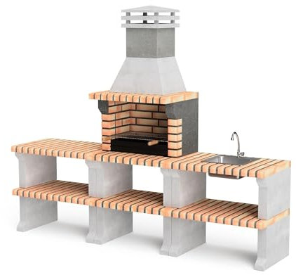 MOVELAR – Barbecue per lavoro prefabbricato a legna e carbone modello Pack 1 Liz Plus XL Outdoor Kitchen (grigio, arancione - 228 x 58 x 210 cm) Rif: M00482 - Cucina da esterno per giardino o patio