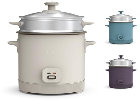 bella 16 Cup Rice Cooker with Steamer, Dishwasher Safe Steaming Basket, Rice Paddle and Measuring Cup, Removable Nonstick Cooking Bowl, Automatic Keep Warm Function, 400 Watt, Oatmilk