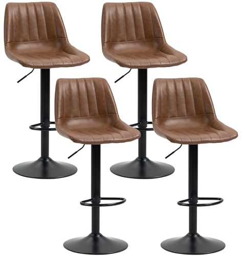HOMCOM Lot de 4 tabourets de Bar Style Vintage réglable pivotant avec Repose-Pied revêtement synthétique Marron