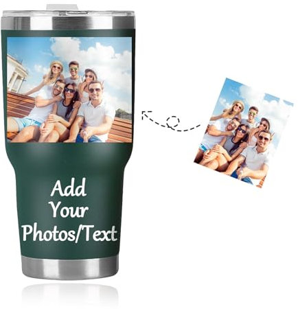 Personalized Travel Mug for Hot Drinks,Personalized Drinks Tumbler for Children,30oz Stainless Steel Thermal Vacuum Flask, Leakproof Tumbler, Coffee Mug with BPA Free Easy-Clean Lid (Dark Green)