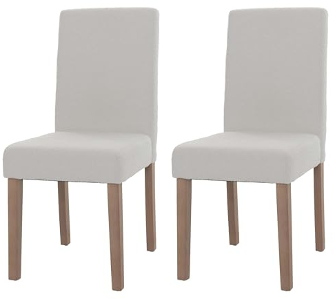 Mendler 2er-Set Esszimmerstuhl Littau - Creme, naturfarbene Beine | Stuhl, Küchenstuh,l Hochlehner, Stoff/Textil, Bouclé, Holz