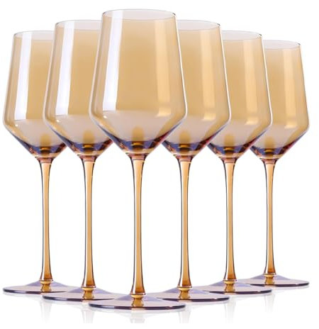 KOROEX Ambra Bicchieri di Vino Set di 6 - Grande 18oz (530ml), Cristallo Bicchieri di Vino Colorati con Gambo Lungo e Bordo Sottile, Regali di Compleanno per l'amante del Vino, Doccia da Sposa, matr