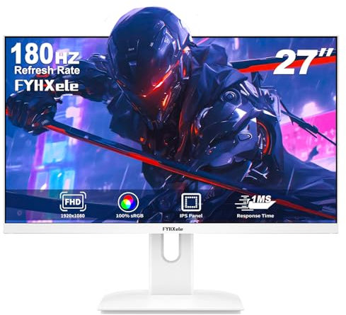 FYHXele Monitor da Gaming Bianco 27 pollici 1080P 180Hz FHD (1920X1080) IPS 1ms MPRT 16:9 Monitor PC con supporto 144Hz/165Hz/180Hz, AMD FreeSync Premium, DisplayPort HDMI, Staffa VESA