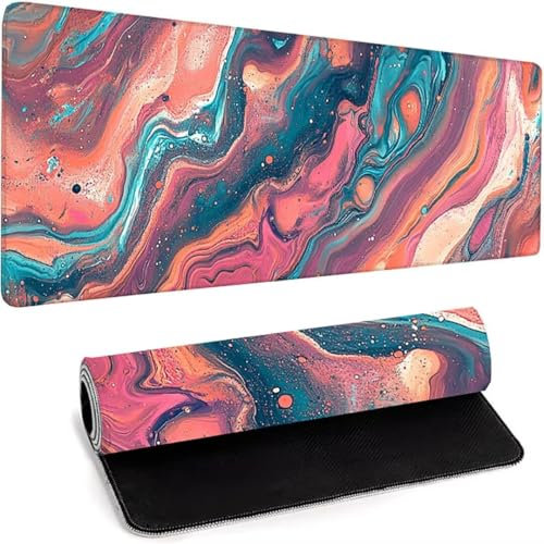 Grand Tapis De Souris De Jeu (1200 x 600 x 3mm) Base en Caoutchouc Naturel Antidérapant Durable, Tapis De Clavier Lavable, Tapis De Bureau pour Gamer, Bureau Grand Tapis De Souris Rose Abstrait 9-O